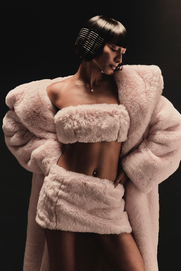 Lolly Faux Fur Long Jacket & Skirt Set