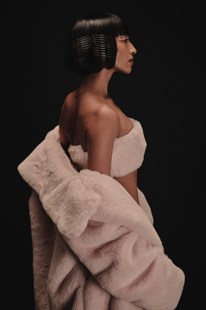 Lolly Faux Fur Long Jacket & Skirt Set