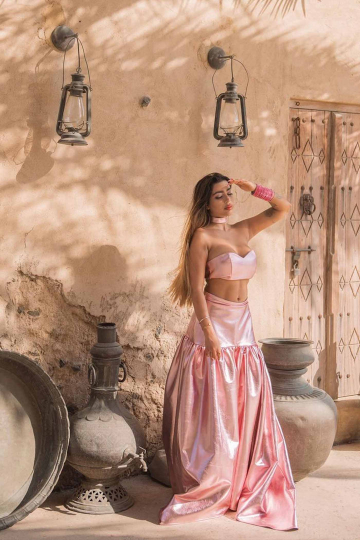 PINK METALLIC BRALETTE & LONG SKIRT