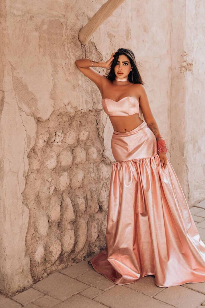 PINK METALLIC BRALETTE & LONG SKIRT