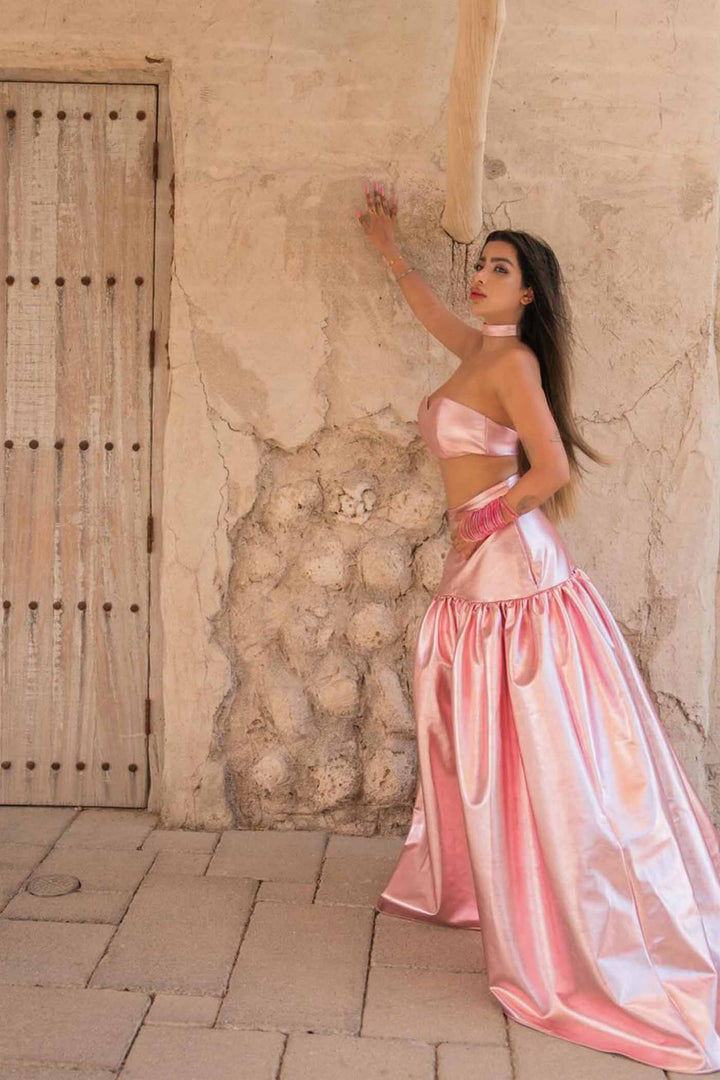 PINK METALLIC BRALETTE & LONG SKIRT