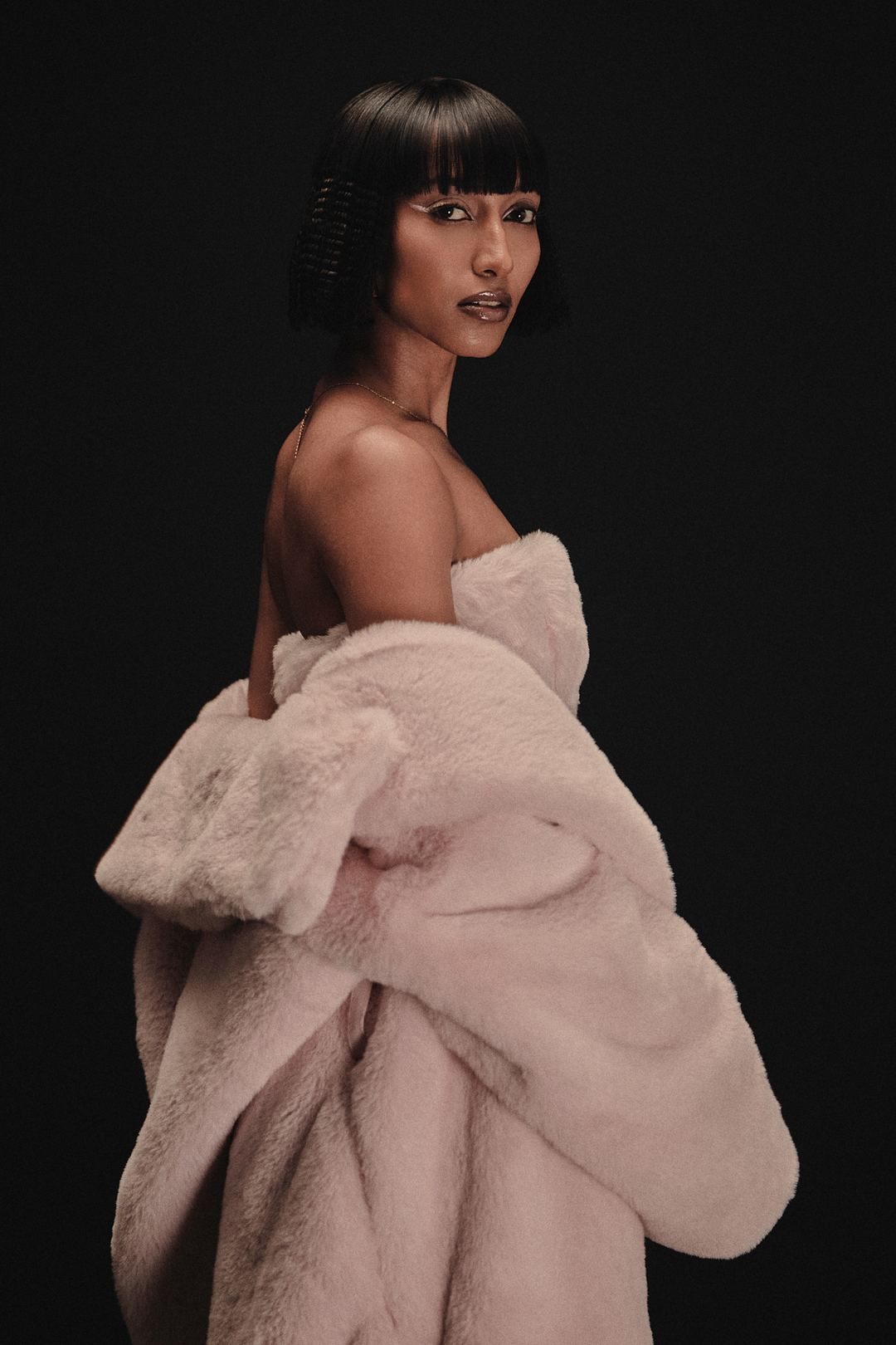 Lolly Faux Fur Long Jacket & Skirt Set