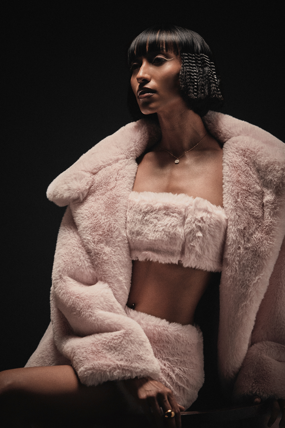 Lolly Faux Fur Long Jacket & Skirt Set