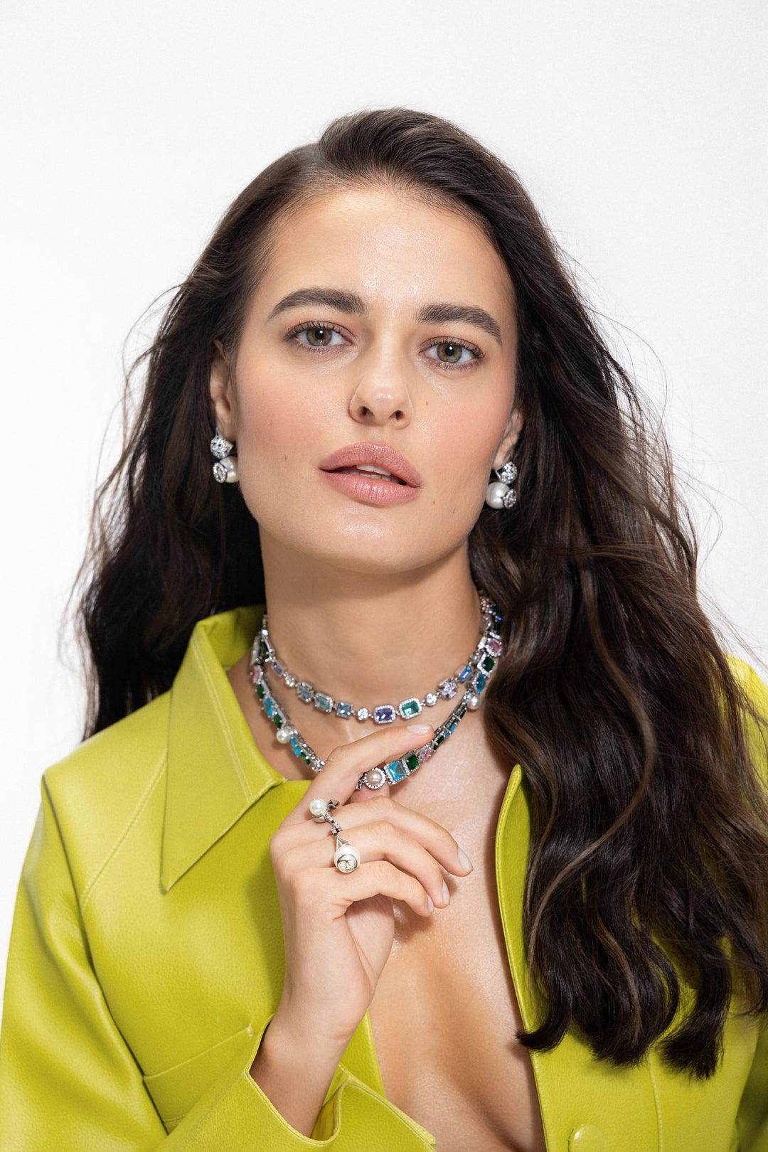 EVA PEA GREEN CROPPED JACKET WITH MATCHING BANDEAU & MINI SKIRT