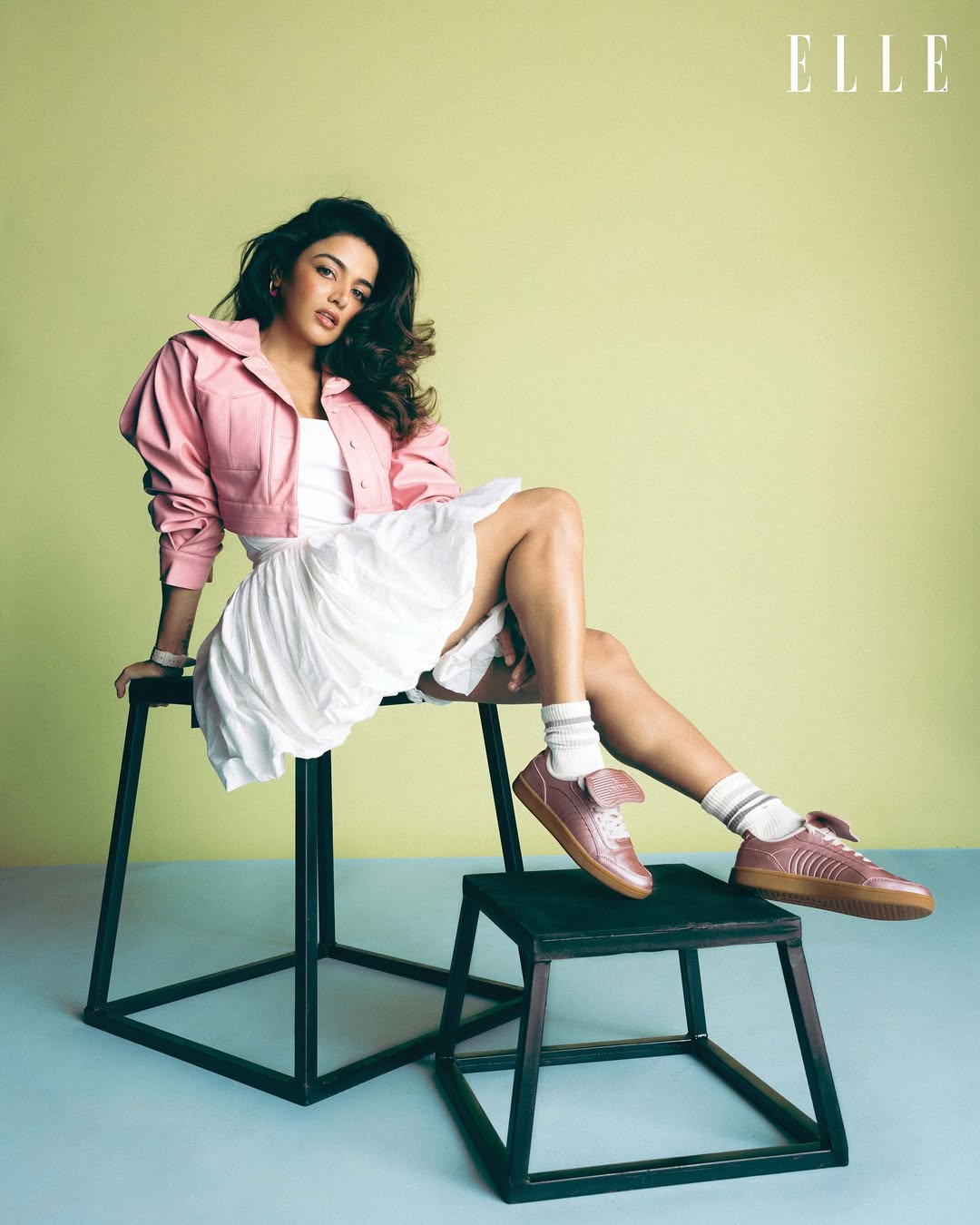 KOA BLUSH CROPPED JACKET WITH MATCHING BANDEAU & MINI SKIRT