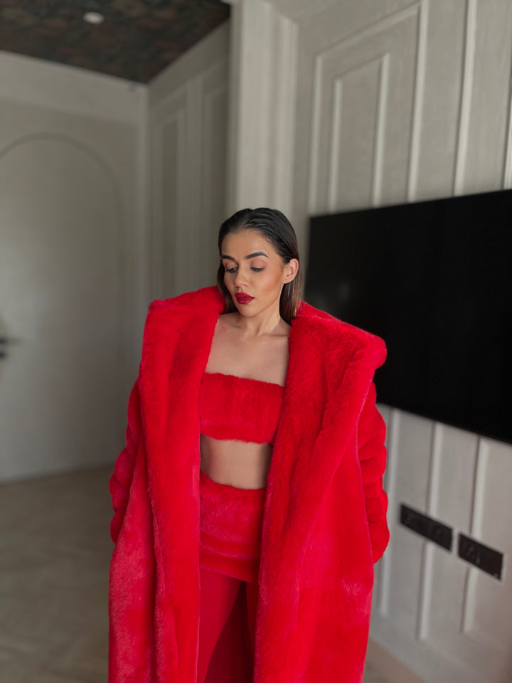 Scarlet Fur Trench Set