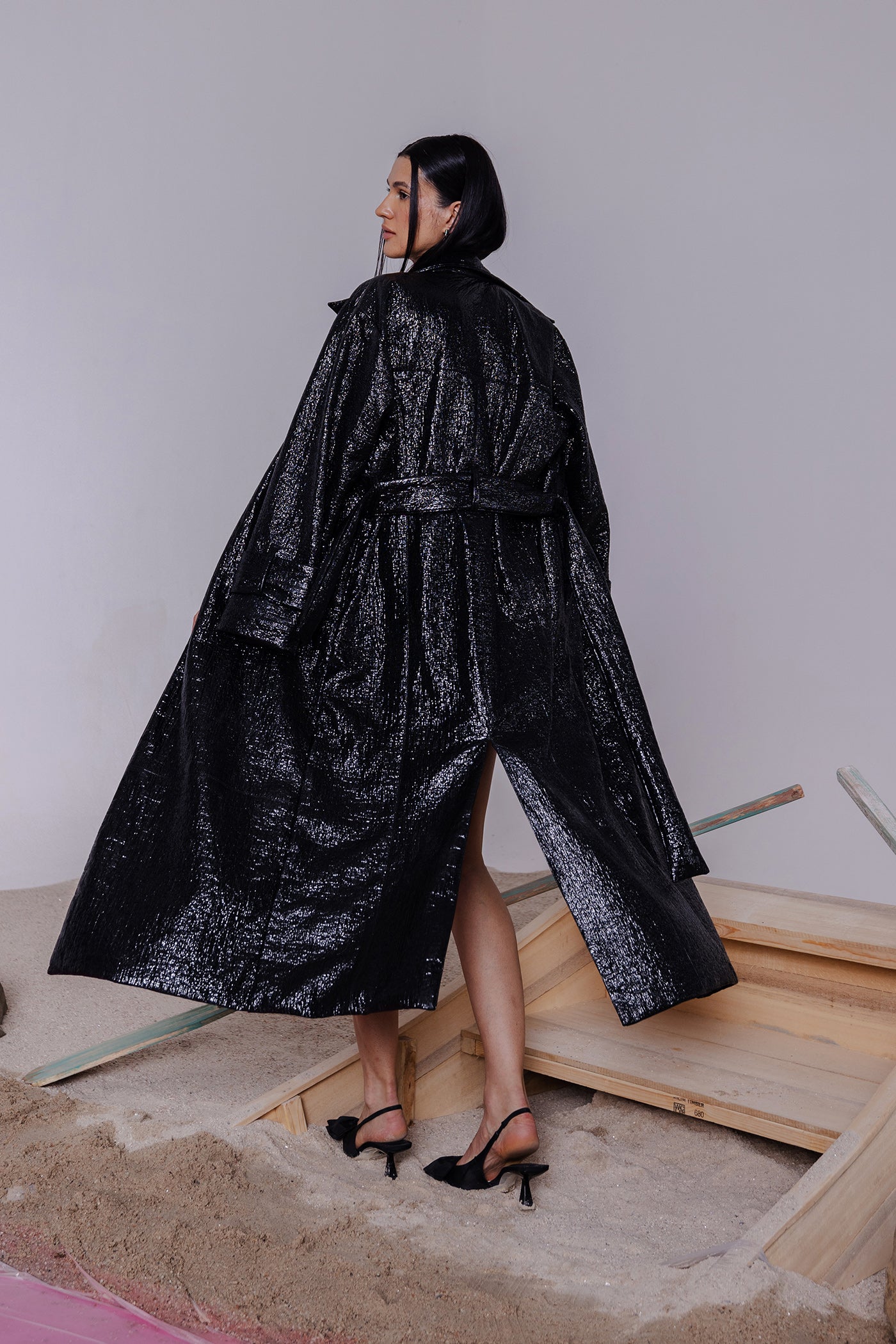 LOTTIE BLACK TRENCH  WITH MATCHING BANDEAU & PAPER BAG SHORTS