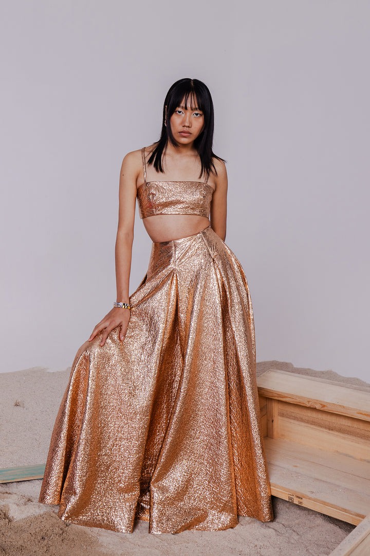 CHIARA BRONZE METALLIC BRALETTE & LONG SKIRT