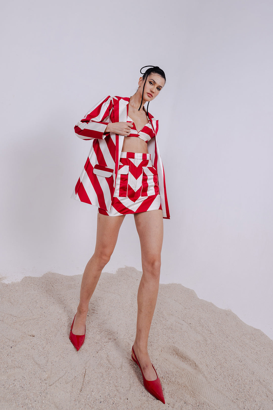 Tripti Dimri in Ilta White& Red Jacket with Bandeau and Skirt