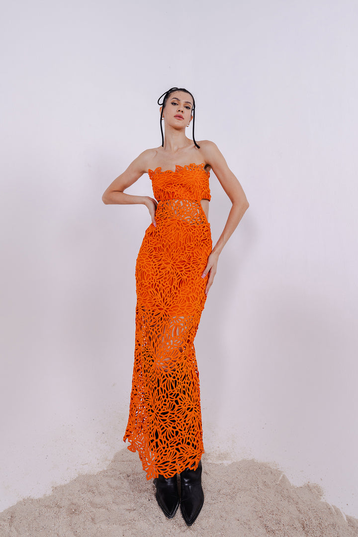 XYLIA ORANGE STRAPPY SHEATH DRESS