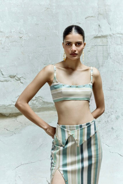 MINTY STRIPE LEATHER SET