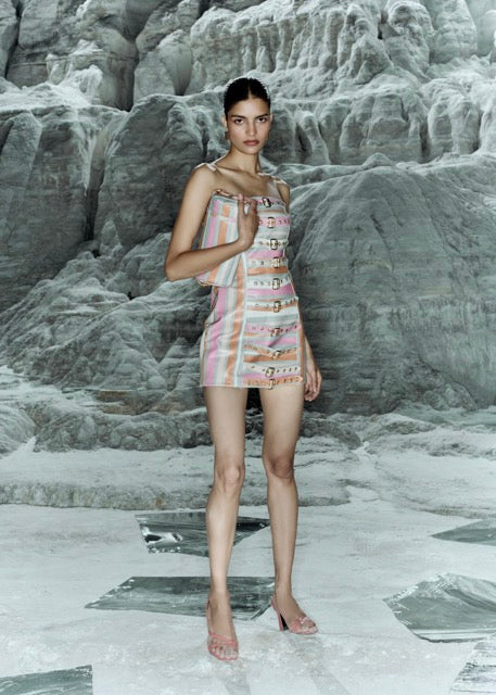 AYLA STRIPED BUCKLE DRESS