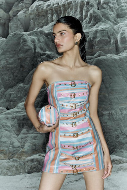 AYLA STRIPED BUCKLE DRESS