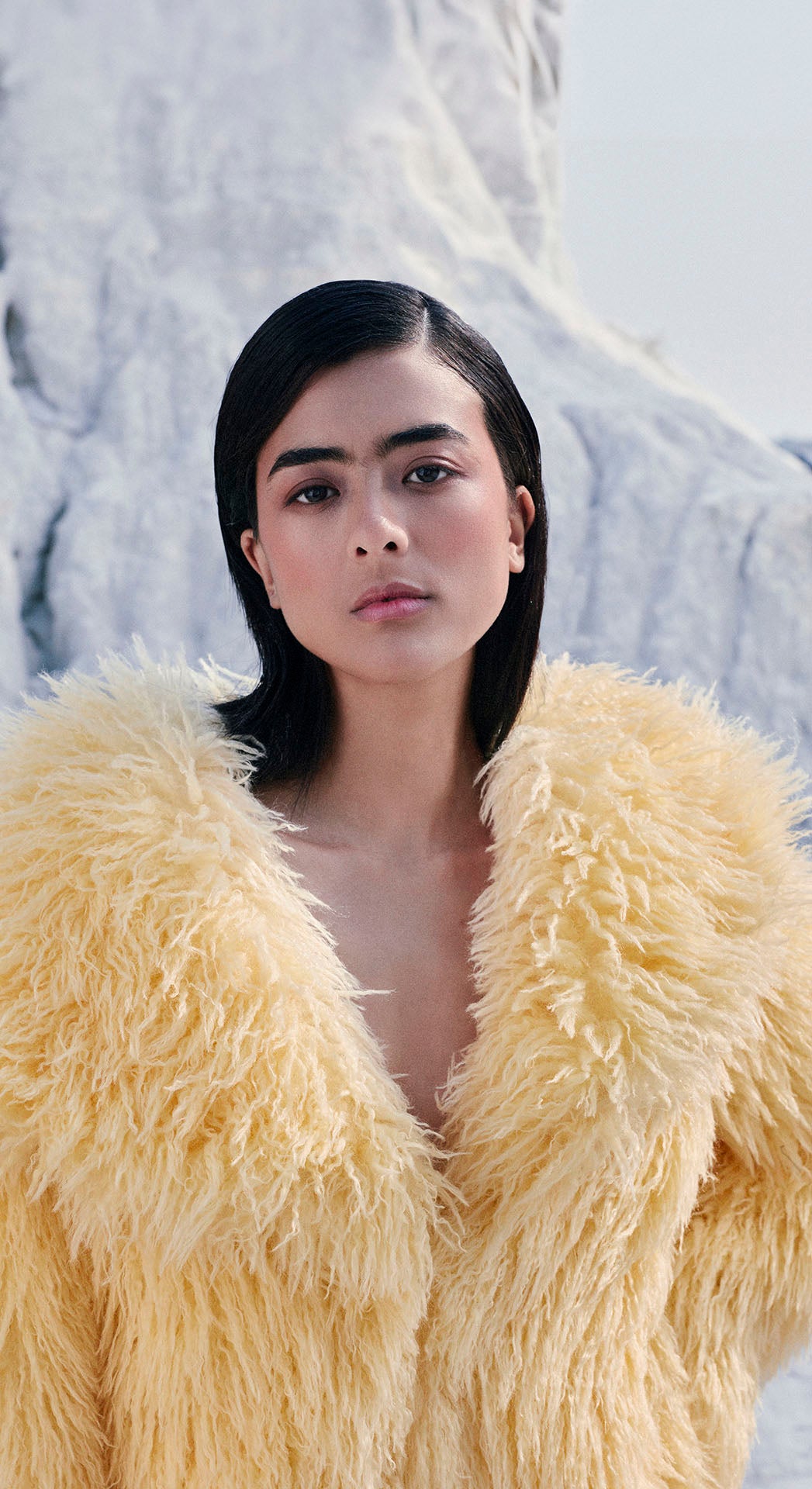 LEMON SHAGGY FAUX FUR COAT