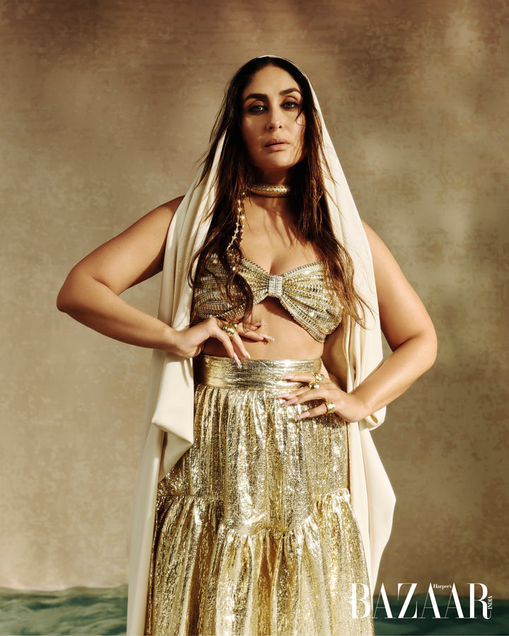 CAIA GOLD METALLIC BRALETTE & LONG SKIRT