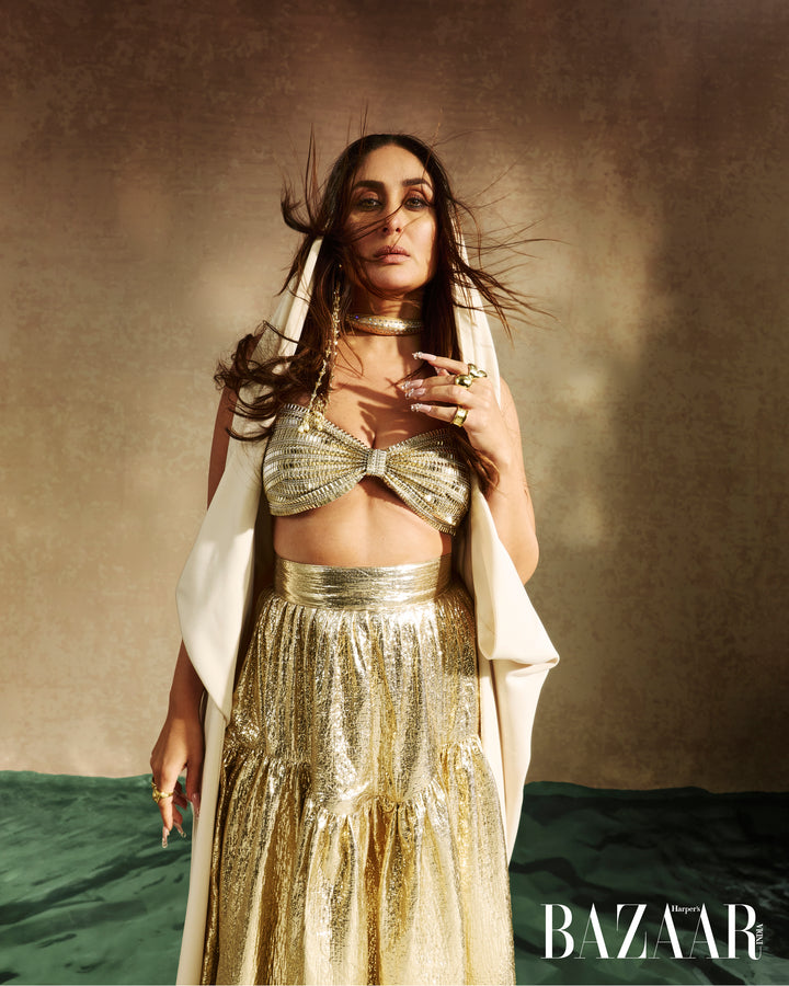 CAIA GOLD METALLIC BRALETTE & LONG SKIRT