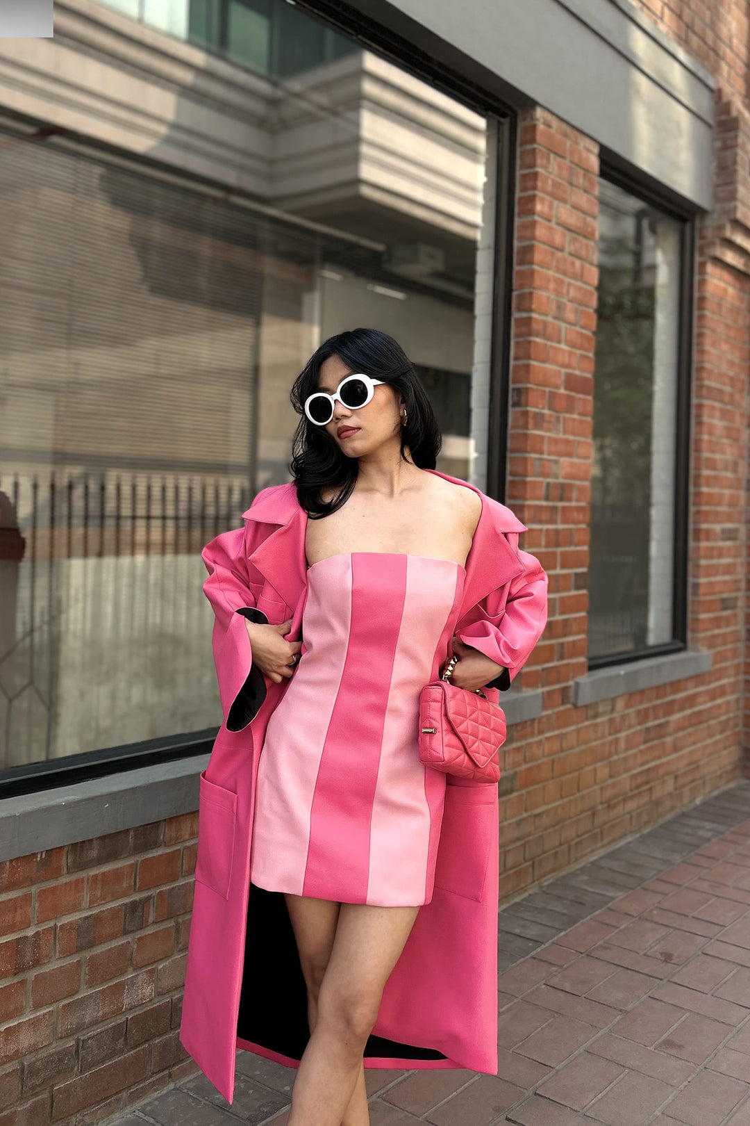 pink blazer with dress ELOISA PINK BLAZER WITH SHEATH DRESS – July Issue