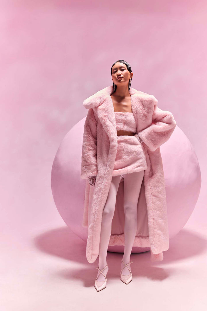 Lolly Faux Fur Long Jacket & Skirt Set