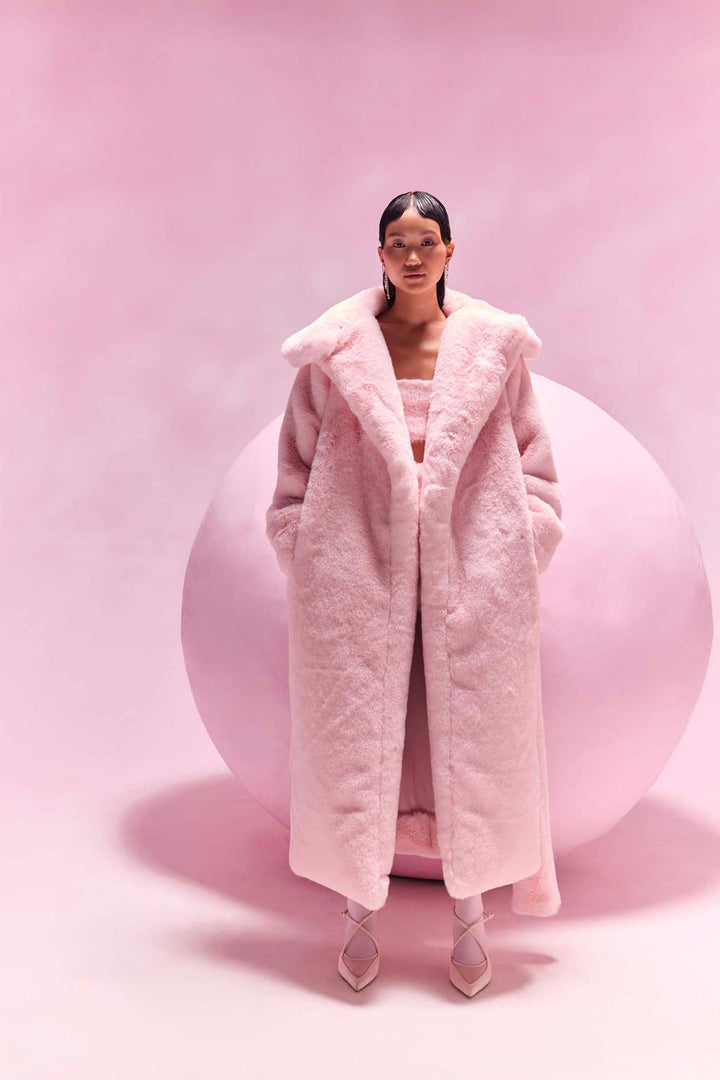 Lolly Faux Fur Long Jacket & Skirt Set