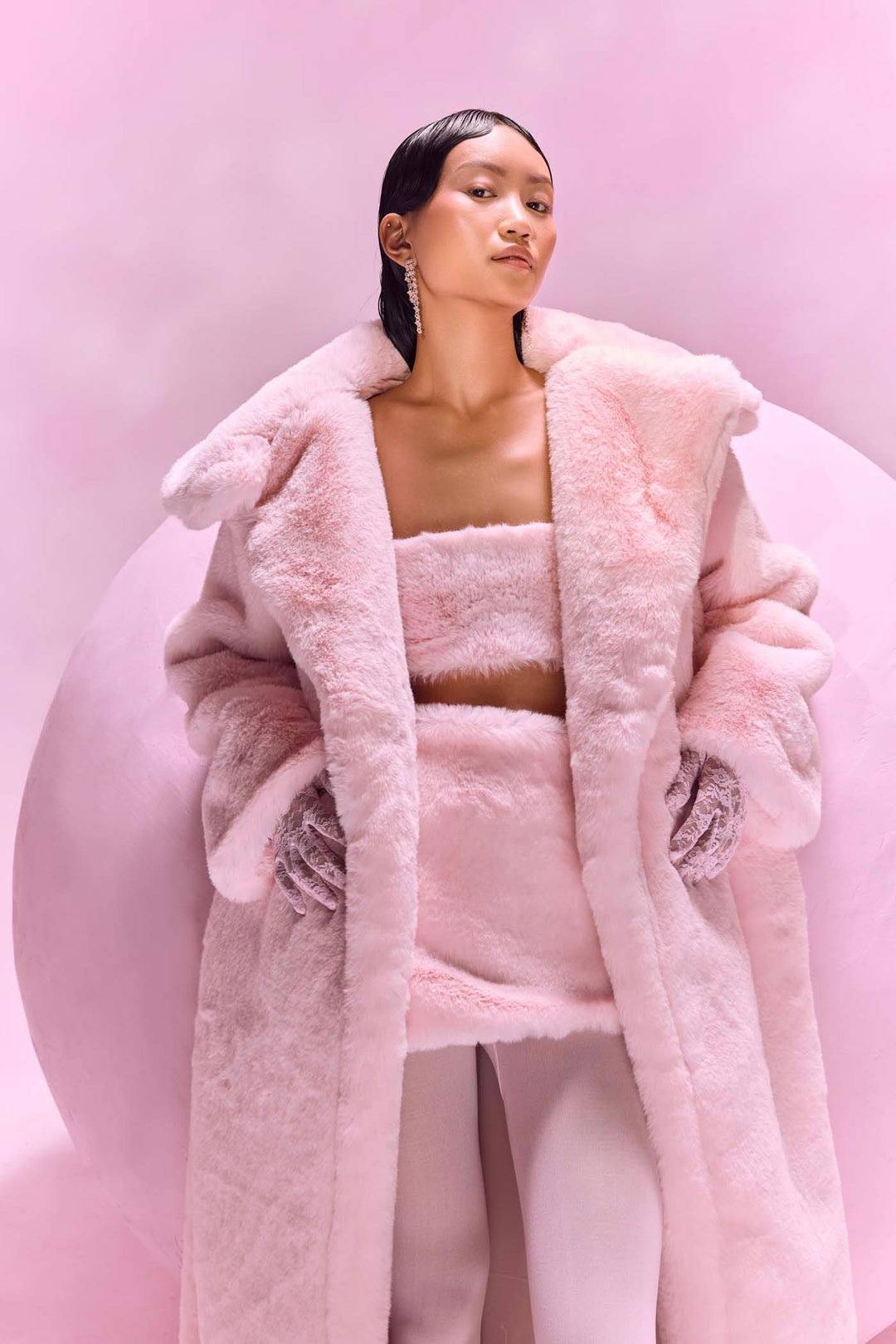 Lolly Faux Fur Long Jacket & Skirt Set