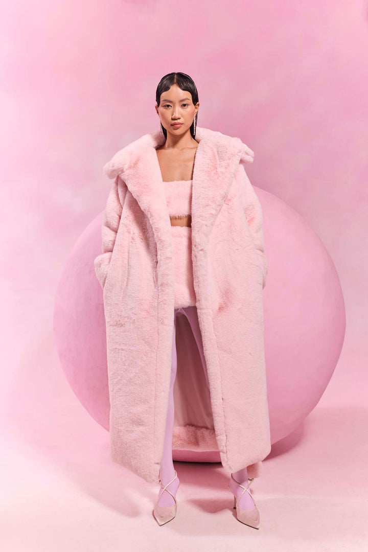 Lolly Faux Fur Long Jacket & Skirt Set