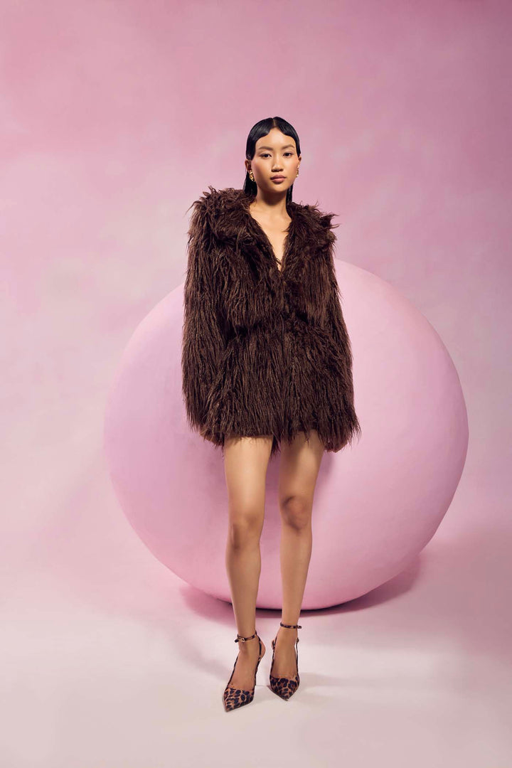 Nest Faux Fur Crop Jacket & Skirt Set