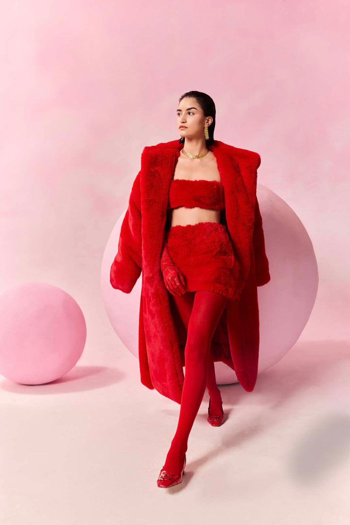 Scarlet Fur Trench Set