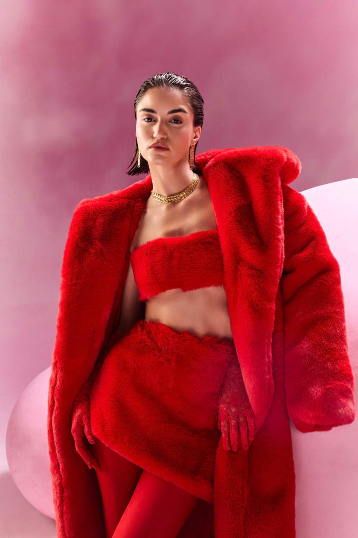 Scarlet Fur Trench Set