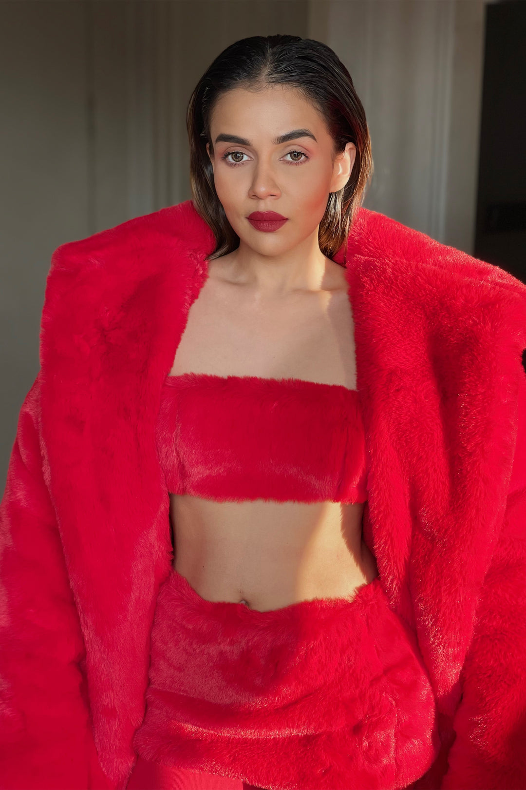 Scarlet Fur Trench Set