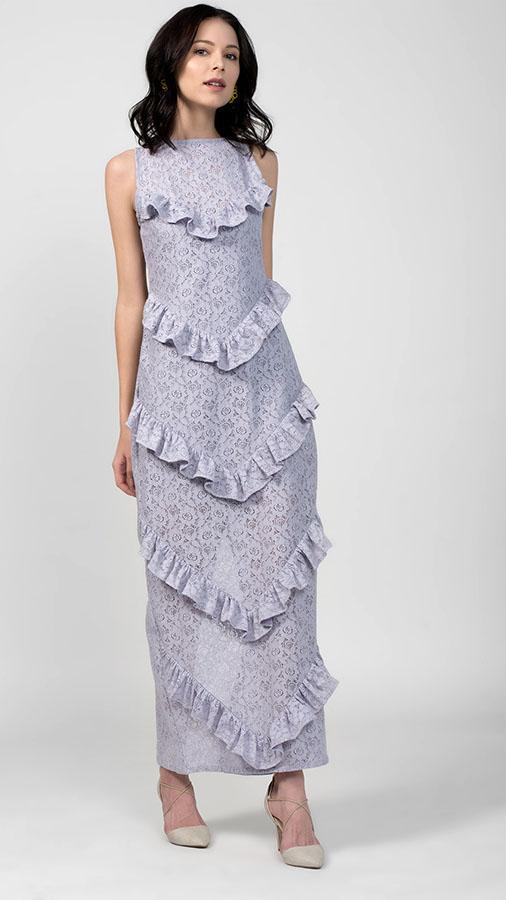 Lilac Solid Lace Dress Long